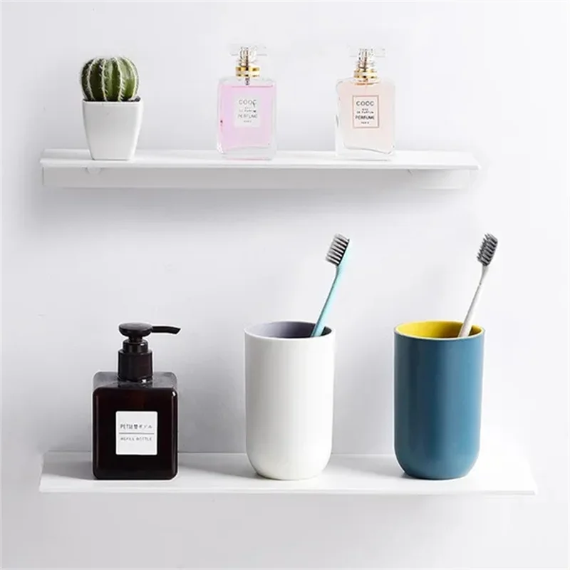 30/40/50CM Floating Shelf Wall Storage Shelves for Living Room Bathroom Kitchen Hanging Mounted White Black Bathroom Shelf