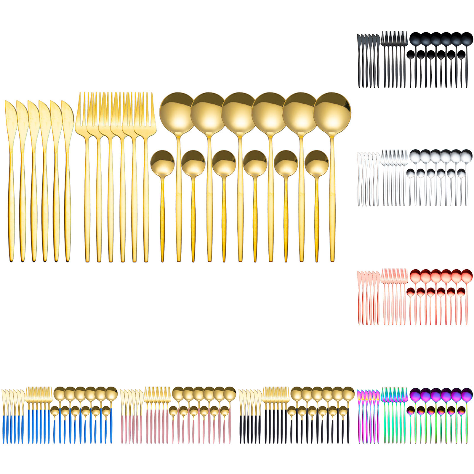 24Stck Edelstahl Geschirr setzt Glänzend Silber Gold Besteck setzt Messer Gabel Kaffee Löffel Besteck einstellen Spülmaschine Geschirr