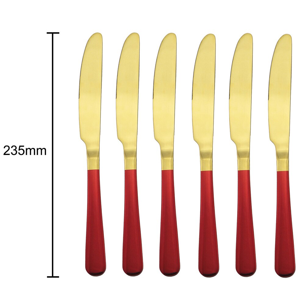 6pcs Dinnerware Pink Handle Gold Flatware Set 304 Stainless Steel Cutlery Set Dinner Knife Fork Spoon Hotel Tableware set: Red Dinner Knife