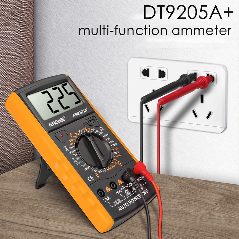 1 stk.  dt9205a+  digitalt multimeter ac / dc professionel transistortester elektrisk esr ncv testmåler analog auto rækkevidde multimetro