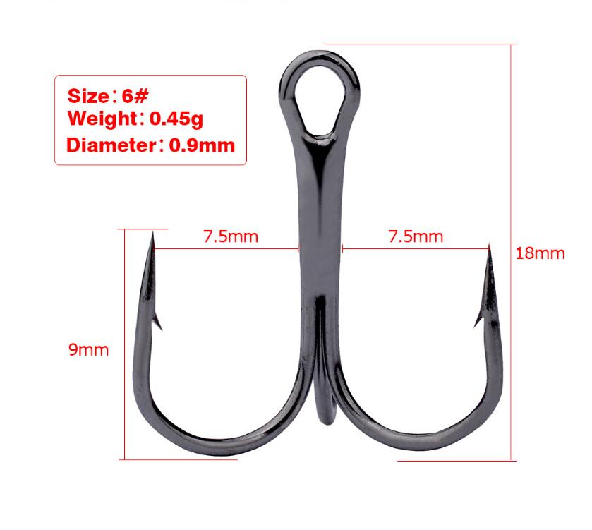 10 Uds. De anzuelos de pesca de Material de carbono de acero alto, anzuelo de pesca negro triple, redondos y doblados, para agua salada 3/0 #-10 #, herramientas de aparejos: 6