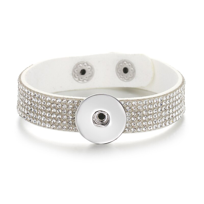 SE0216 Gradient Multilayer Fluwelen Strass Armband 18Mm Snap Armbanden Fit 18Mm Snap Knoppen Snap Sieraden: white