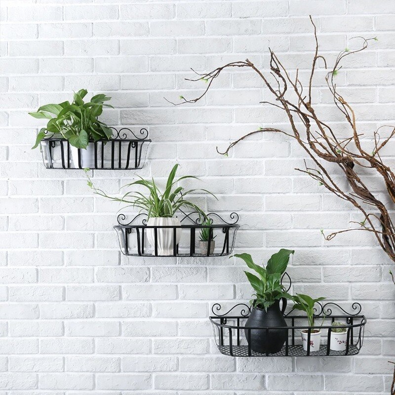 Europæisk stil smedejerns væghængende stativ hjem stue væg udendørs balkon enkel blomsterpotteholder  lb92111