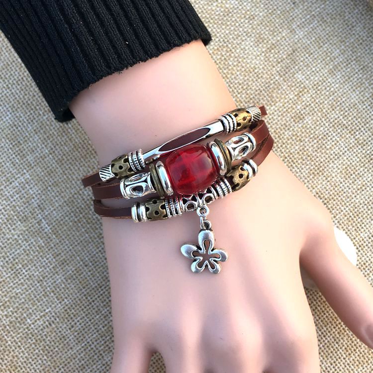 Vintage meerlagige kruisklinknagel geweven leren bedelarmband unieke handgemaakte verstelbare armbanden voor heren sieraden: 7