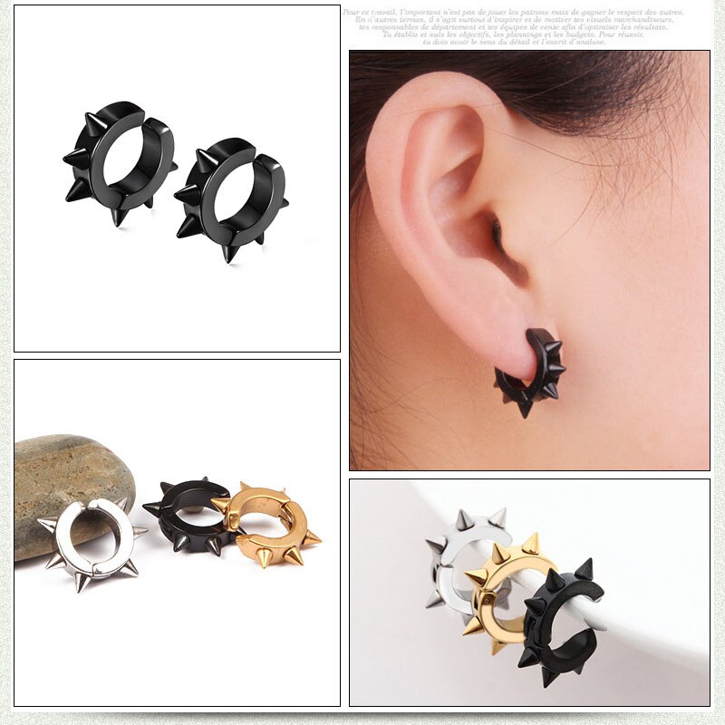 1 Stuks Black Punk Vrouwen Mannen Oorbellen Oorstekers Spike Klinknagel Hoop Huggie Zwart Rvs Oorbel Sieraden Accessoires