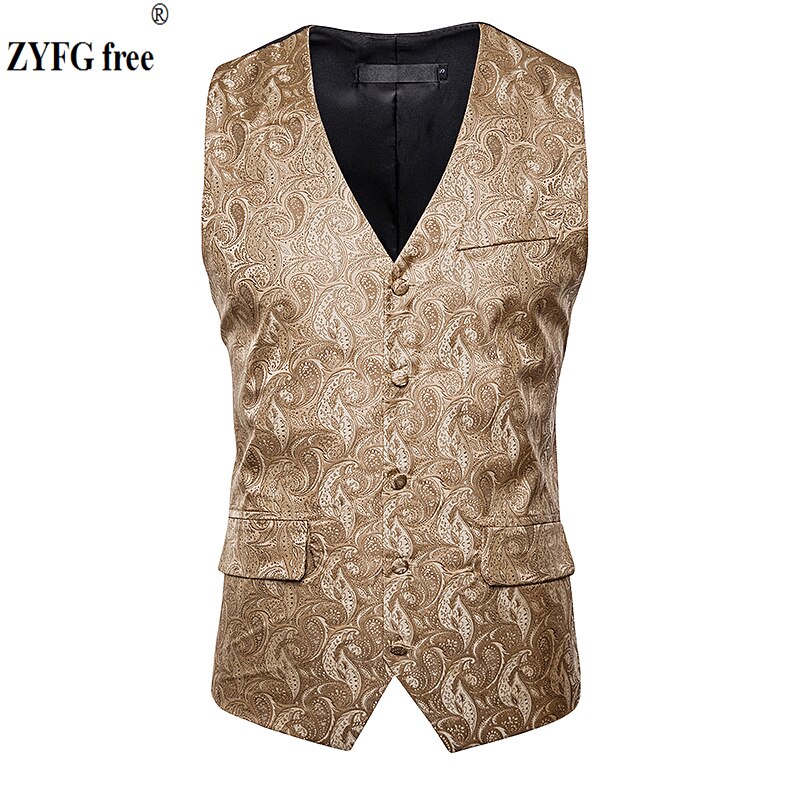 autumn men casual slim fit suit vest Flower leaf embroidery pattern vest Double pocket Single-breasted suit vest Tops