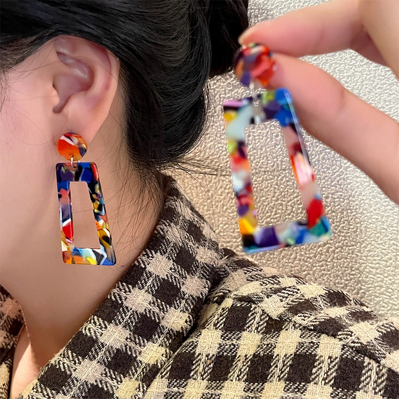 Colorful Trapezoidal Acrylic Earrings Women'S Accessories Simple Earrings