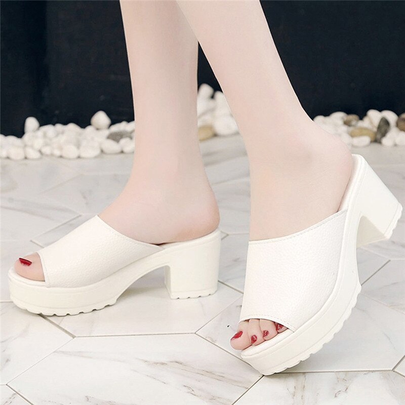 Sandaler dam sommarpumps högklackade sandaler casual beach peep toe toffel plus storlek 35- 41