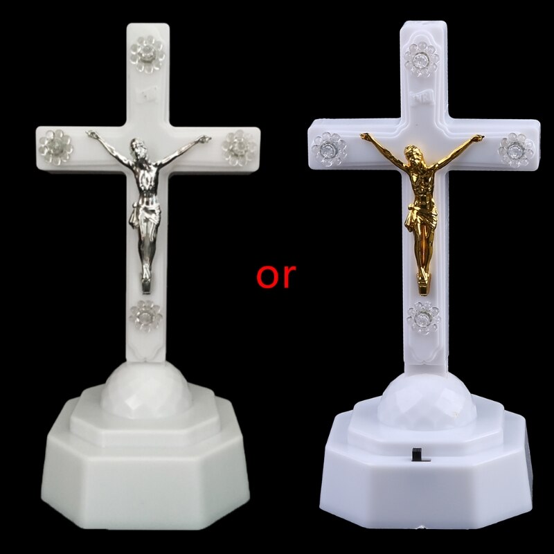 Europese Stijl Boutique Led Licht Christus Jezus Lcon Kruis Thuis Kerk Bid Ornamenten Kerk Souvenirs: WHITE