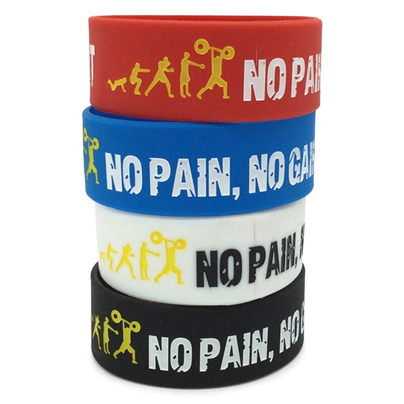 Brede Band Motto Rubber Armbanden & Bangles Armband 1Pcs Iedereen Fit No Pain No Gain Siliconen Polsbandje