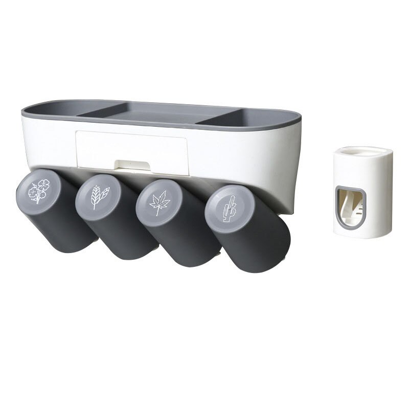 Punch-free Toothbrush Rack Porous Upside-down Draining Storage Box Toothpaste Squeezer Dispenser Bathroom Accessories: 4 cups set G