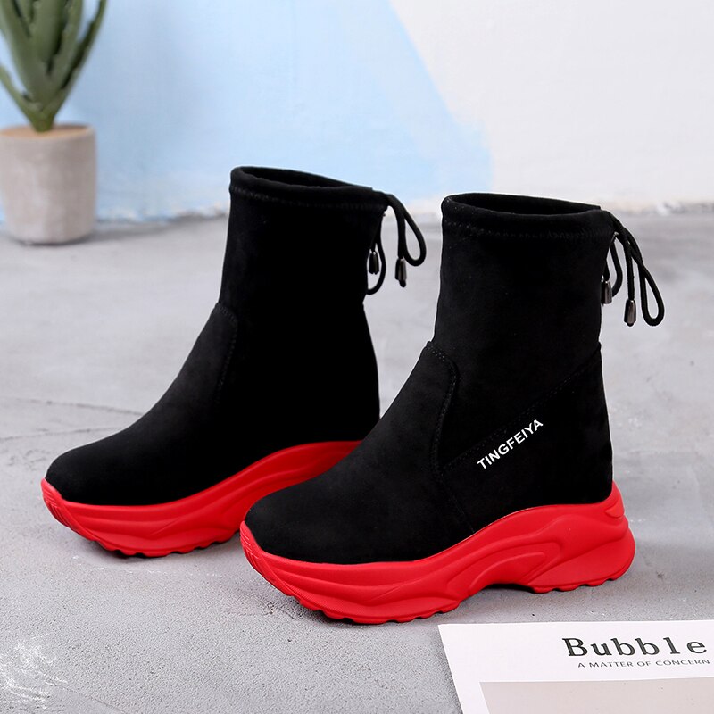 Herfst enkellaarsjes dames casual lift wedge platform sneakers suède leer ademend korte laarzen dames winterlaarzen