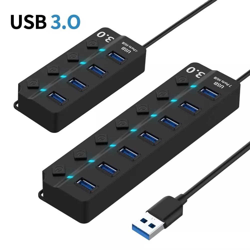 Usb hub 3.0 højhastigheds 4 / 7 port usb 3.0 hub splitter tænd/sluk-knap multi laptop pc hub usb 3.0 hub til pc computer tilbehør