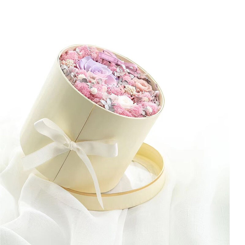 Dobbelt lag runde blomsterpapirkasser med bånd rose buket emballage papkasse valentinsdag bryllupsdekoration