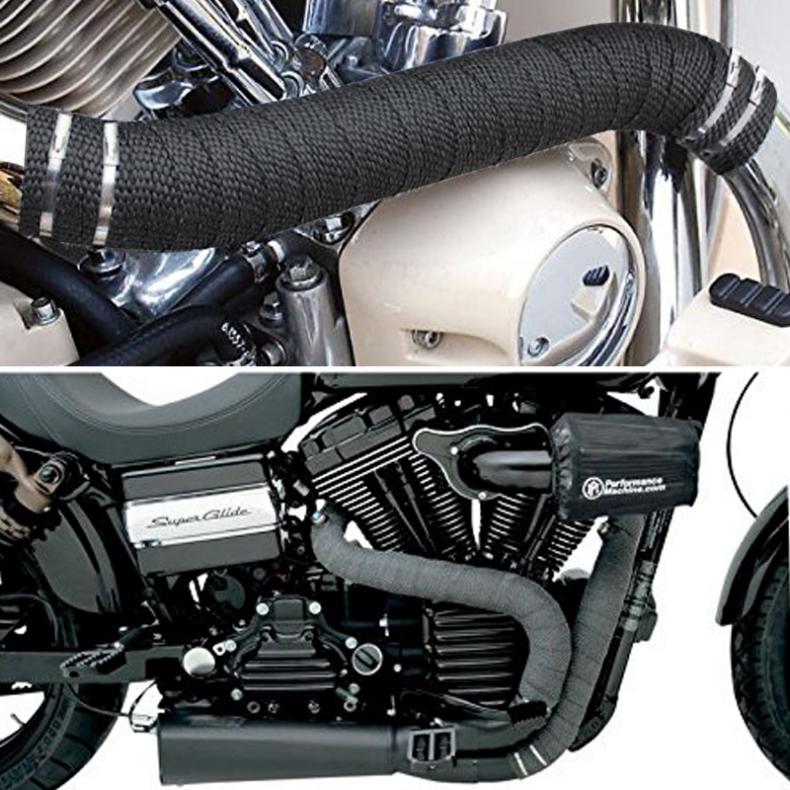 2 " 16.5ft rulle svart glassfiber bil eksos header pipe varme wrap tape motstandsdyktig downpipe  + 4 bånd kit