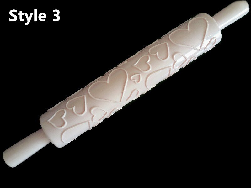 Rouleau à pâtisserie en plastique, outil de décoration de pâtisserie, pour gaufrage, Fondant, artisanat, motif de fleur, cœur: Style 3