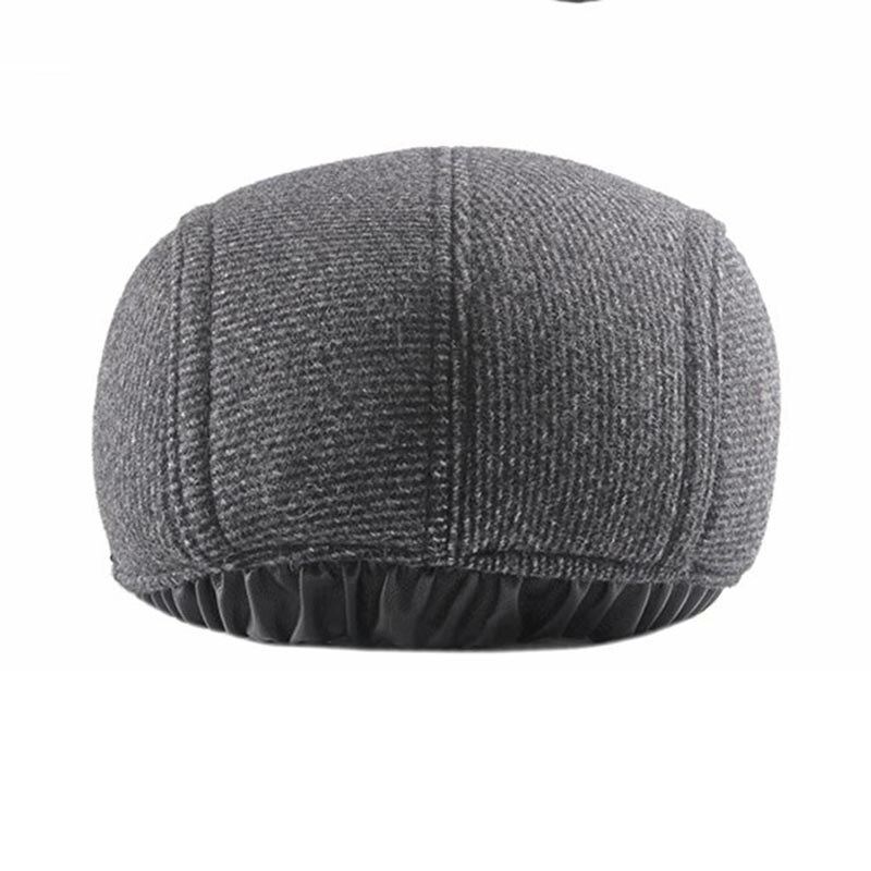 Winter Newsboy Caps for Men Flat Top Ivy Wool Blend French Beret Hats Middle-aged Retro Warm Hat