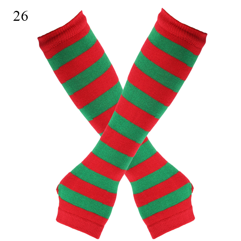 Winter Warm Long Gloves For Women Men Knitted Fingerless Elbow Gloves Red Striped Hip-Hop Mittens Outdoor Elastic Arm warmer