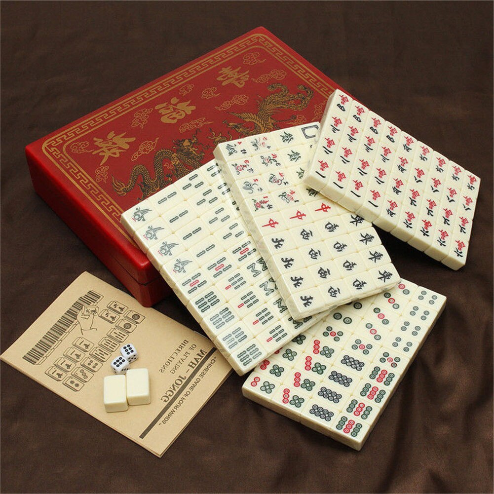 Adult Children Portable Travel Mahjong Antique Portable Leather Box Indoor Party Educational Stress Relief Toy Set