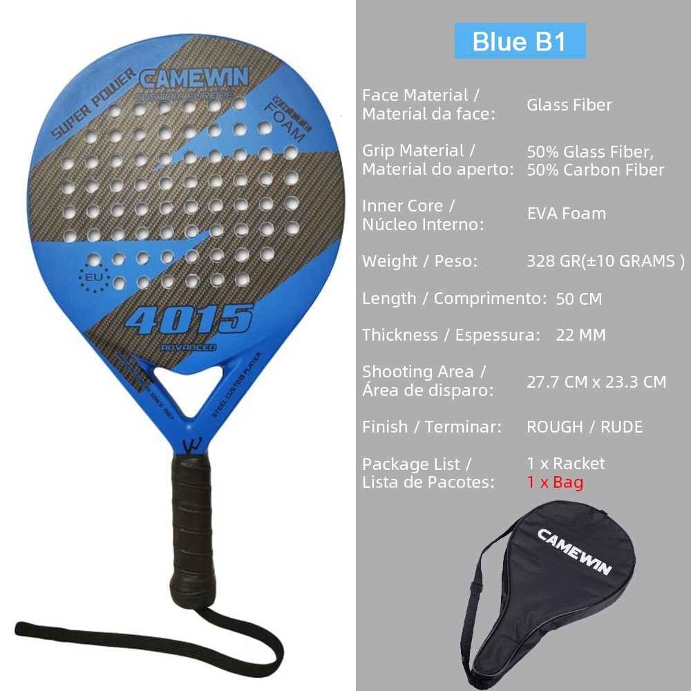 CAMEWIN-Raqueta de carbono y cristal para playa, Raqueta de tenis, ligera, suave, EVA, Unisex: Blue B1