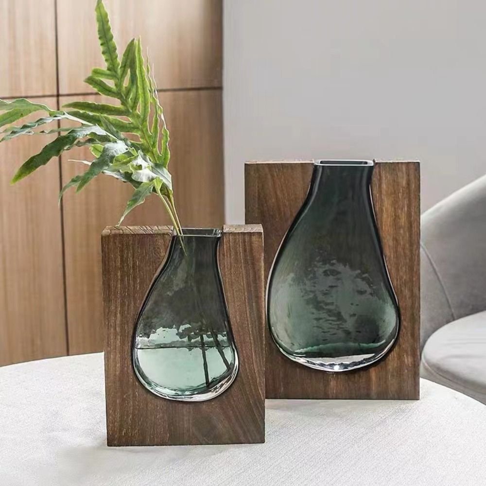 Plant Container Wooden Glass Vase Modern Hydroponic Flower Holder Exquisite Removable Flower Pot Bedhead