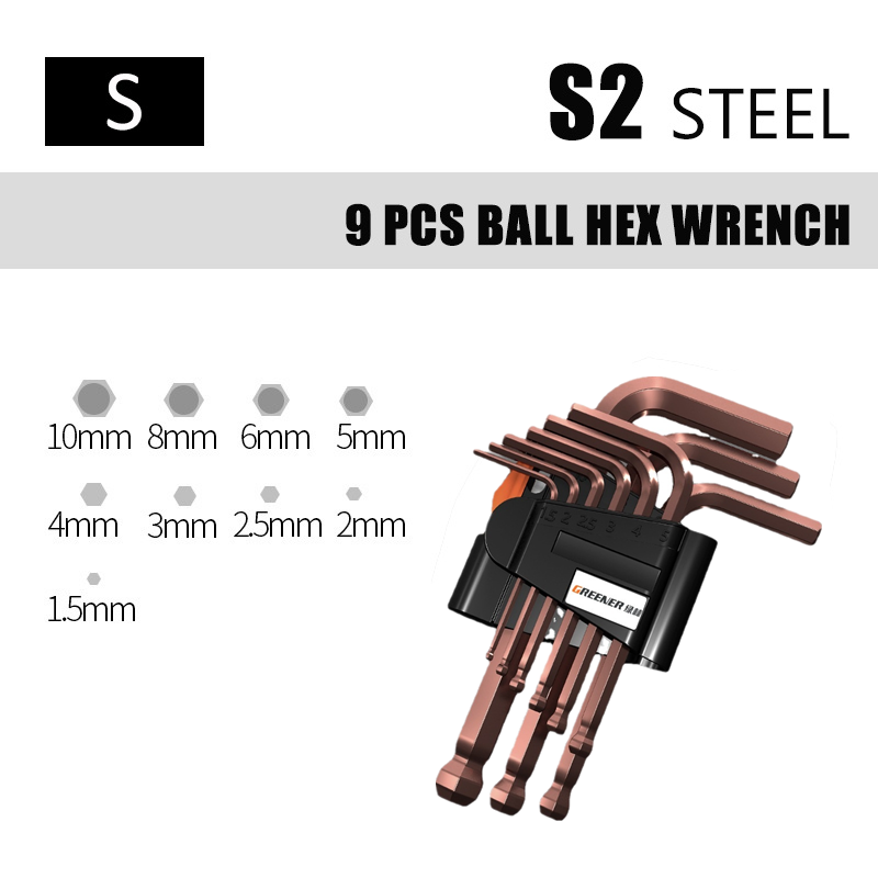 QUK Hex Wrench Set Screwdriver Universal Allen Key 1.5mm-10mm 9PCS Double-End L Type Hexagon Flat Ball Spanner Metric Hand Tools: BS18-S BALL