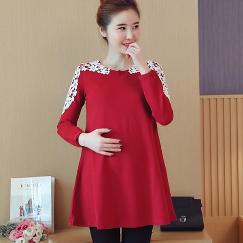 Zwangerschapsblouse, shirt, kleding, zwangerschapskleding, tops, t-shirts, kleding, zwart, rood, kanten jurkje, kleding voor zwangere vrouwen