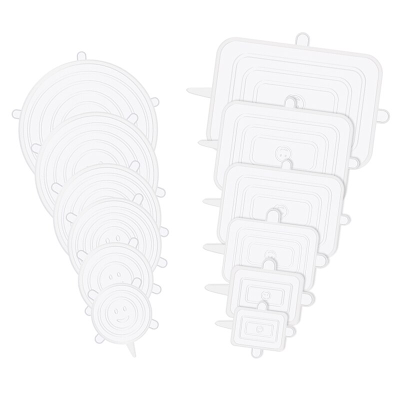 6/12 PCS Silikon Abdeckungen Anpassungsfähig Silikon Deckel Silikon Kappen für Lebensmittel Universal Gericht Stretch Deckel für Dosen Küche Zubehör: White SET / 12Pcs