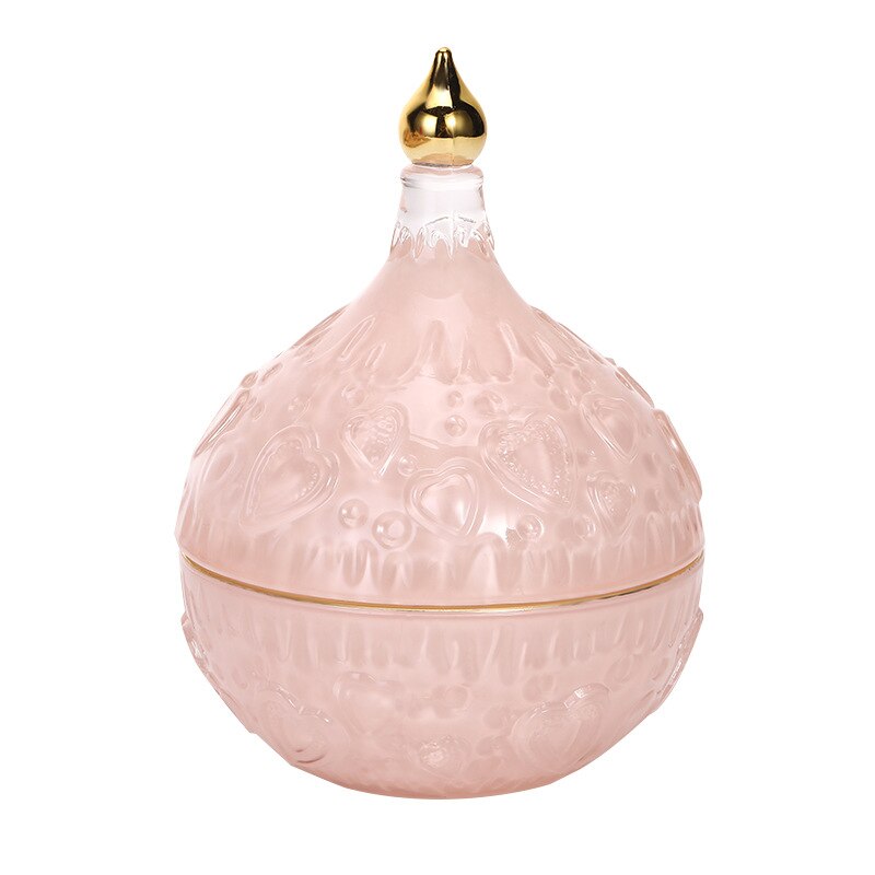 Pink Relief Glass Jars and Lids Dressing Table Jewelry Dish Cosmetic Containers Transparent Crystal Storage Jars Candy Pots