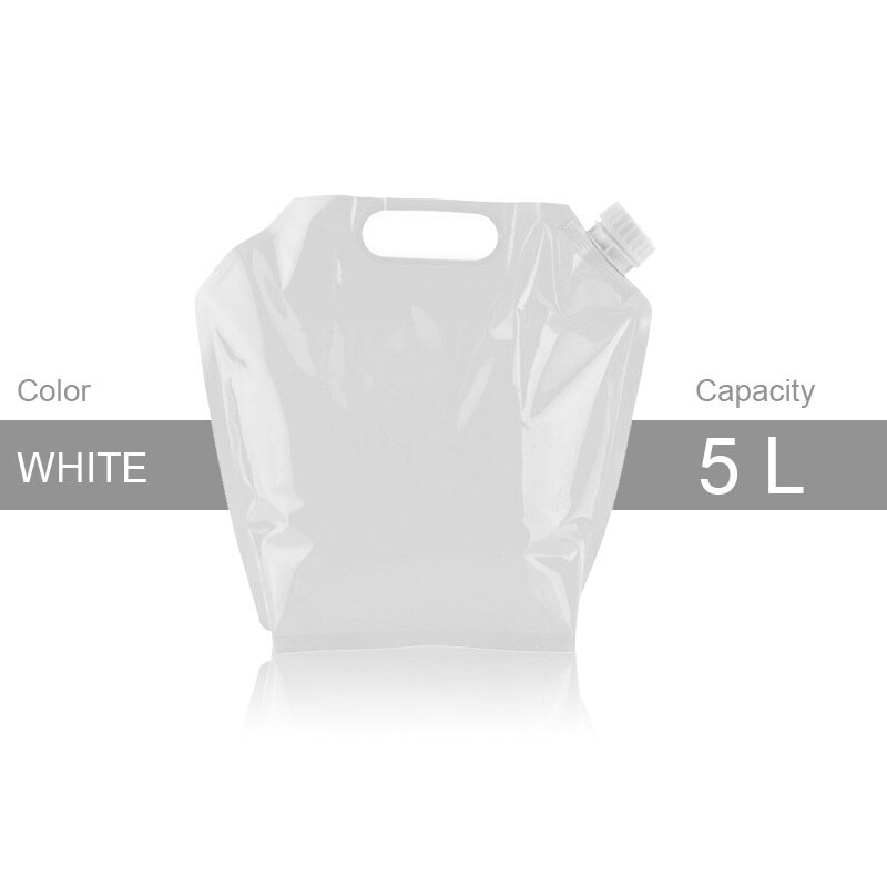 Udendørs vandpose 5/10l højkapacitets sammenklappelig vandpose beholder pe smagløs sikkerhedsforsegling letvægts opbevaringspose: Hvid 5l