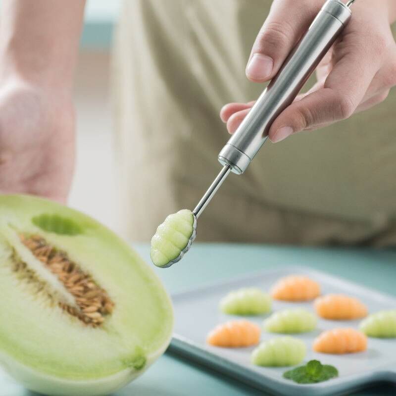 3 teile/los Melone Baller Wassermelone Bagger 304 Edelstahl Obst Scoop Eis Löffel Dual-kopf Küche Gerät Carving werkzeuge