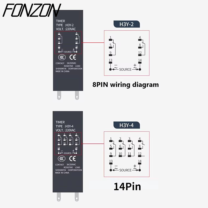 Digitale Power-On Vertragingsrelais H3Y-2(8pin)H3Y-4(14pin) Timer Relais 0.1S-99H Cyclusvertraging Met Basis Ac 220V Dc 12V Dc 24V