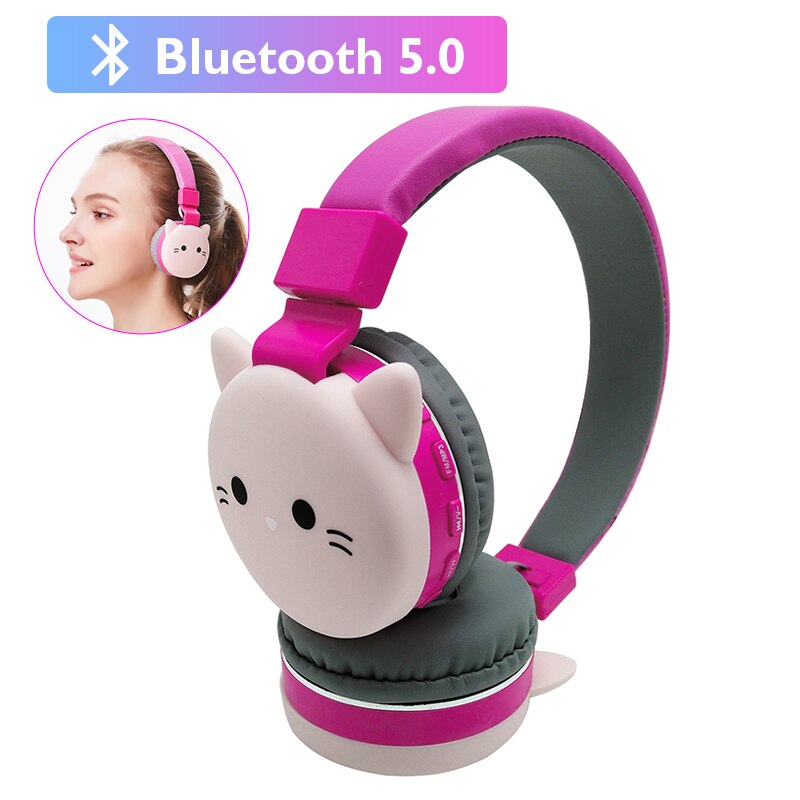 Mignon licorne Bluetooth 5.0 casque sans fil avec Microphone Mobiel téléphone casque filles musique HelmetWith micro pour enfants: Pink Cat