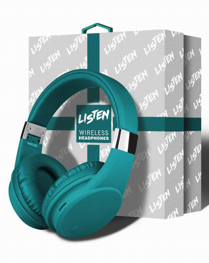 wireless headphones canceling noise stereo Bluetooth headset sport earphones gaming gamer auriculares for phone PC laptop: green with box