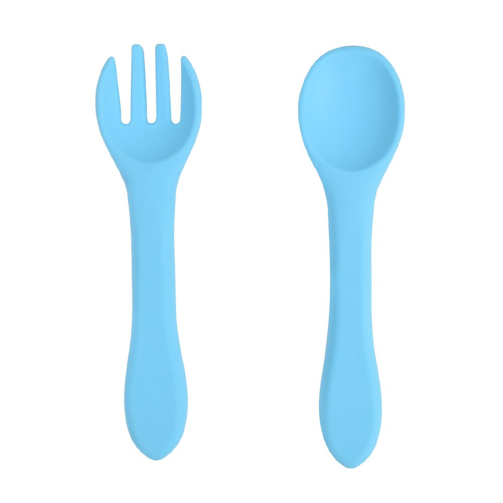 2 Pcs/Set Silicone Baby Learning Spoon Fork Set BPA Free Baby Silicone Tableware Non-Slip Kids Safety Utensils Baby Stuff: 09