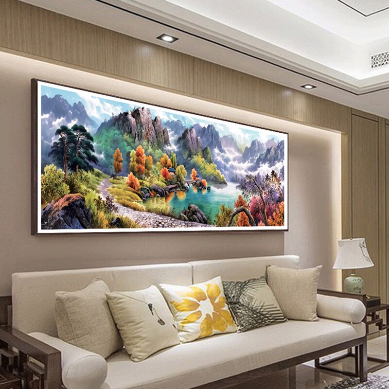 Bläck landskapsmålning korsstygnssatser broderi handarbetsset vattenlösliga dukmönster 11ct ymnighetshorn heminredning