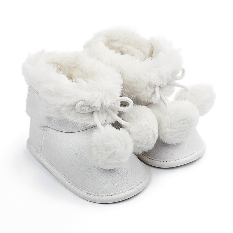 Novo outono botas de inverno do bebê meninos da menina do inverno sapatos quentes da moda sólida da criança bolas fuzzy primeiros caminhantes sapatos do miúdo 0-18m: W / 7-12 meses