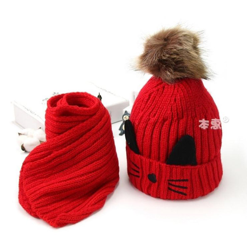 Karikatur katze hairball mützen setzt samt wolle freundlicher Art Gestrickte pelz hüte Winter pelz innen 2 stücke Baby mädchen schal Hütte einstellen: verrotten