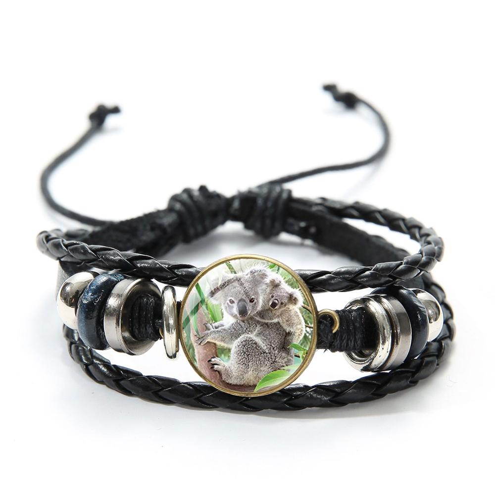 Nette Koala Baby Armband Wertvolle Tier Glas Dome Fotos Multilayer Leder Armbänder Gewebt Armband für Kinder: Style 10