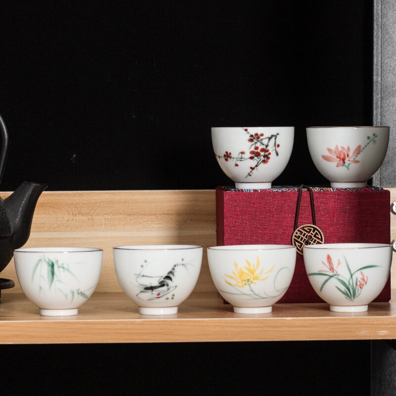 Chinese Style Ceramic Hand Painted Gaiwan Handmade Tea Bowl Set Tea Tureen Teacup Household Teaware Accessories Drinkware