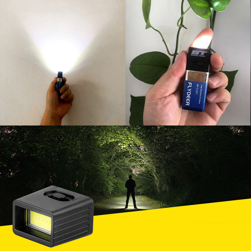 100% high 9V Battery Flashlight 9V Mini LED Key Light 6F22 Battery COB Outdoor Lighting Work Light Battery