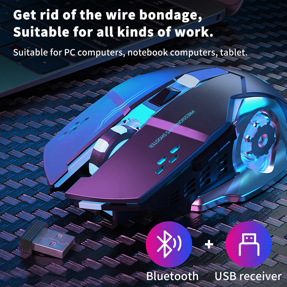 2.4G USB Draadloze Bluetooth Muis Ergonomische Stille Kantoor Muizen Oplaadbare E-Sport Backlight Muis Voor Computer Laptop Macbook