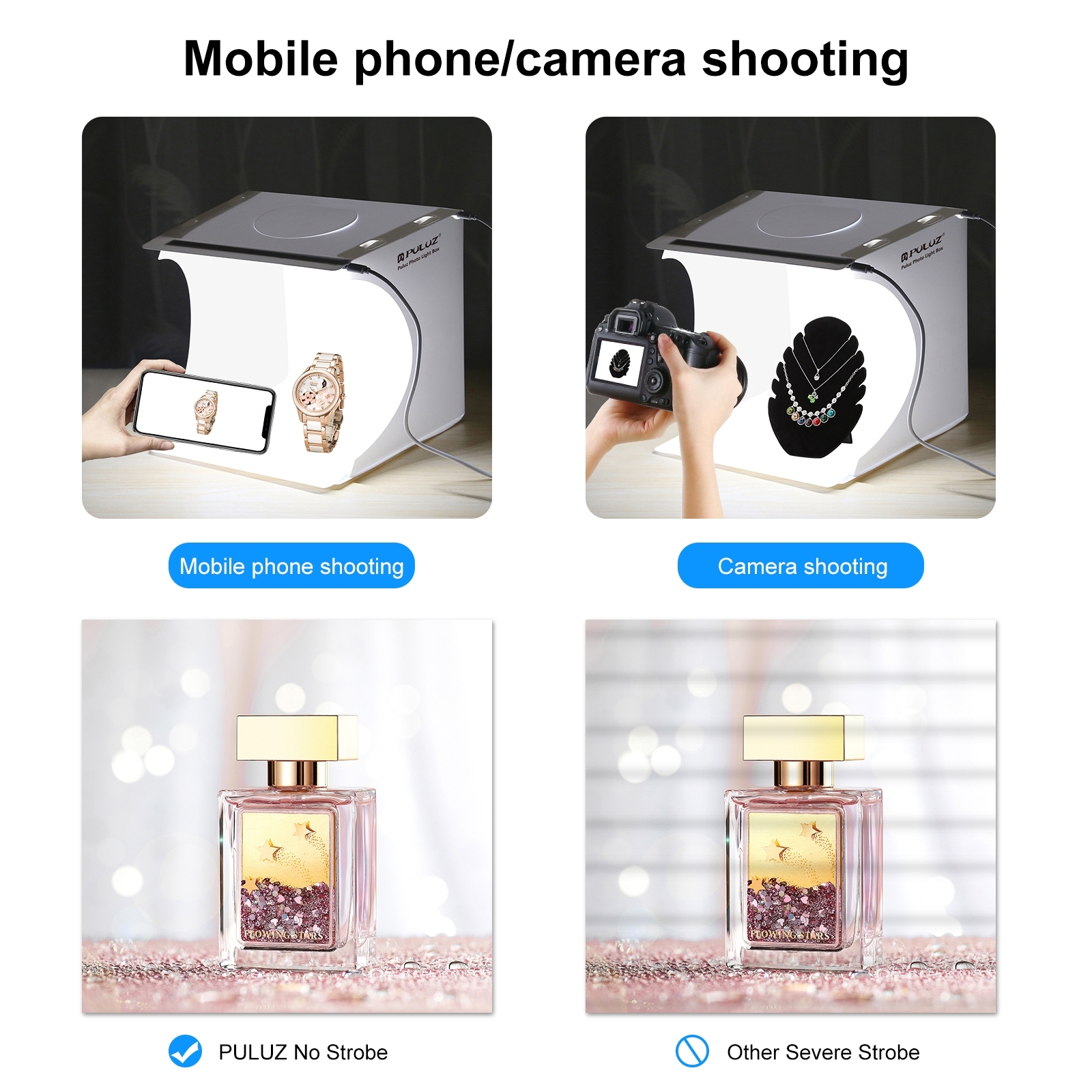 PULUZ 20cm 8.7 inch Mini LED Panel Folding Portable 1100LM 550LM Light Photo Lighting Studio Shooting Tent Box Kit 2 Backdrops