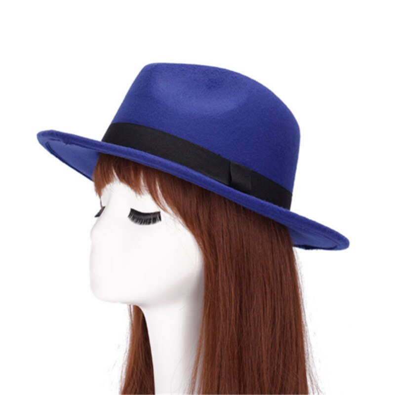 Unisex Wool Felt Fedora Hat Classic Men Gentleman Wide Brim Fedoras Jazz Cap