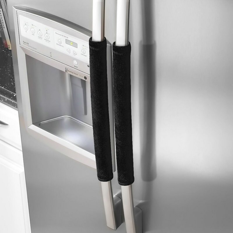Køleskabsdørhåndtag dække køkkenapparat indretningshåndtag antislip beskyttelseshandsker til køleskab ovn holde fingeraftryk: Sort