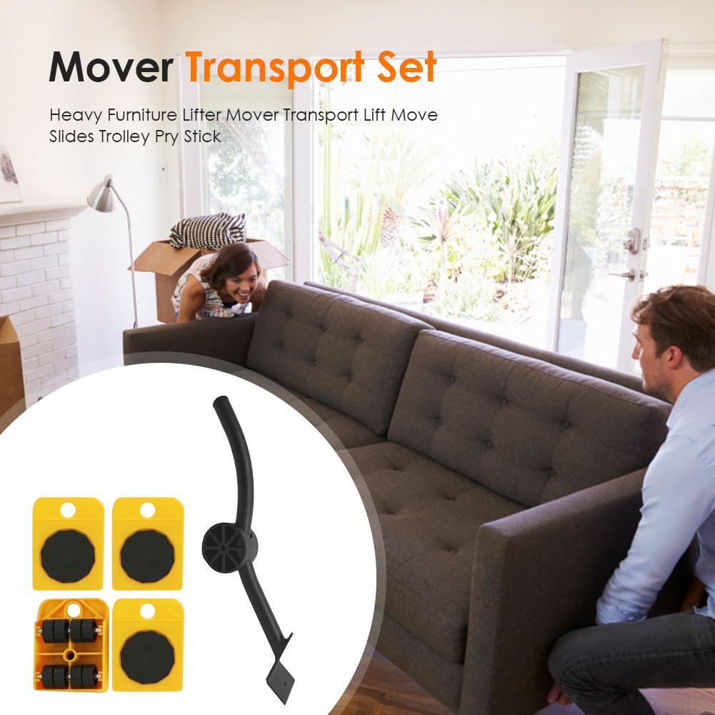 Home Trolley Lift And Move Slides Kit Easily System For Heavy Furniture 4 PC Rollers & 1PC Furniture Lifter Mover Transport set