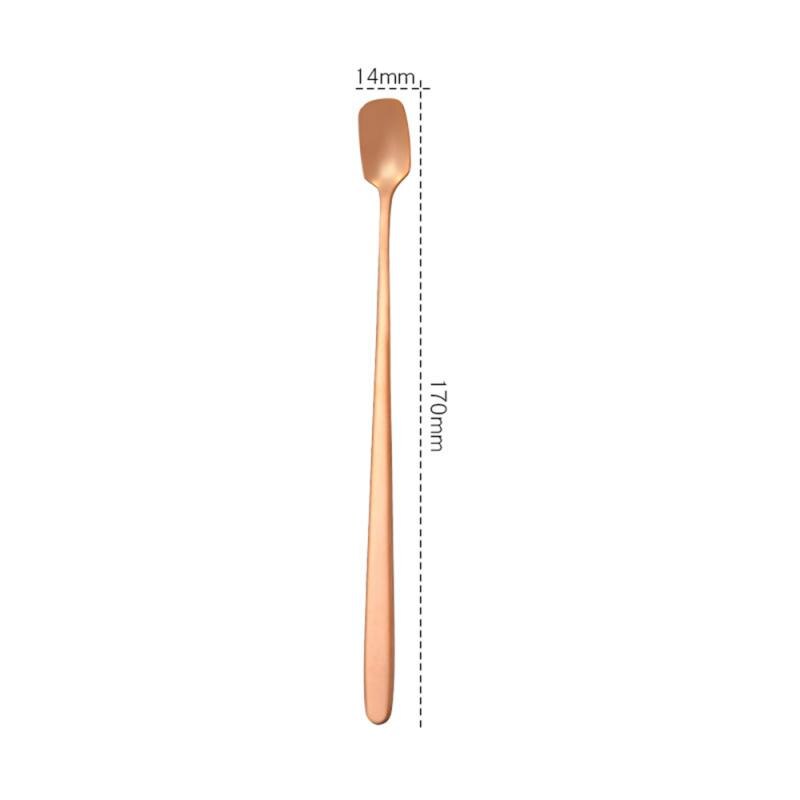 Coffee Spoon Stainless Steel Long Handle Stirring Spoon Black Gold Short Handle Square Head Spoon Kitchen Flatware: 10 17CM