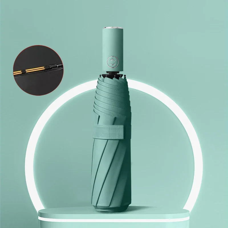Super forte à prova de vento automático dobrável guarda-chuva masculino reforçado dobrável grande à prova de chuva sol proteção uv guarda-chuvas feminino: Verde