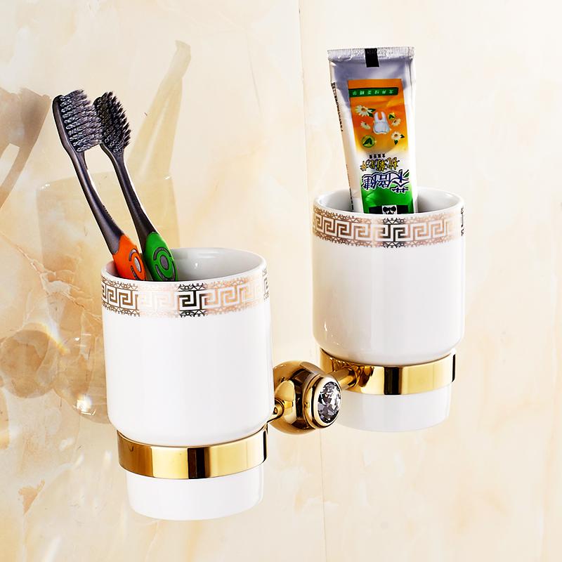 Solid Brass Crystal Bathroom Accessories Set Polish Finish Gold Bathroom Hardware Set Europe Antique Bathroom Products ST1: Toothbrush Holder 2