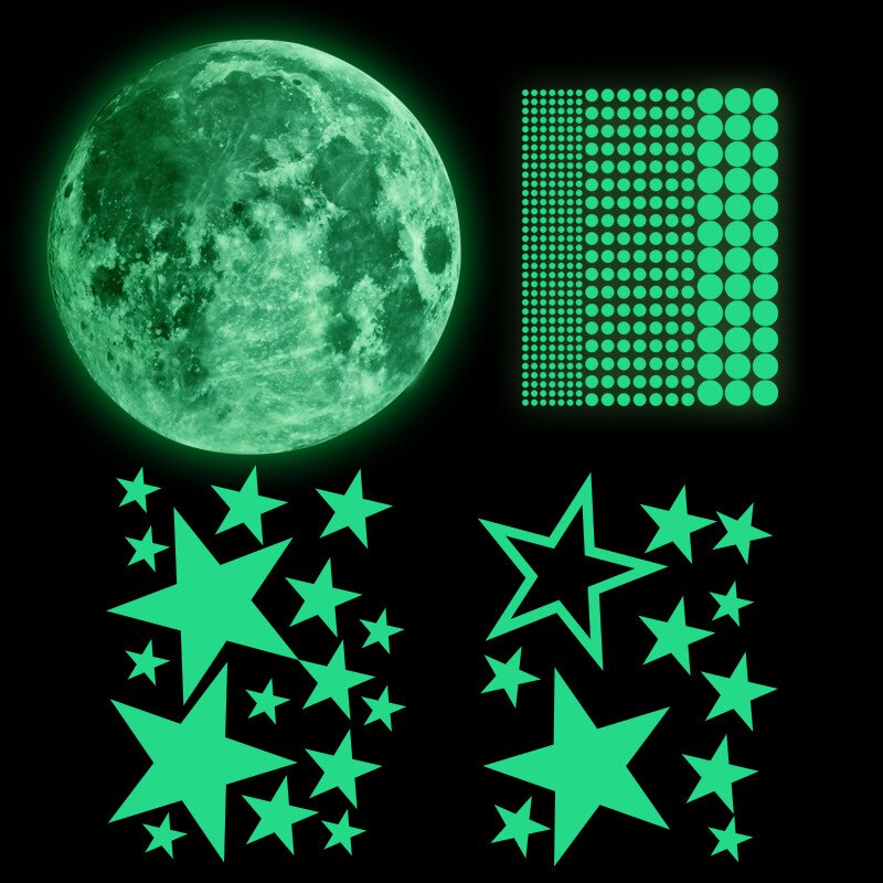 Pegatinas luminosas de Luna y estrellas para decoración del hogar, adhesivos de pared que brillan en la oscuridad para habitación de niños, dormitorio, techo, 435 unids/set por juego